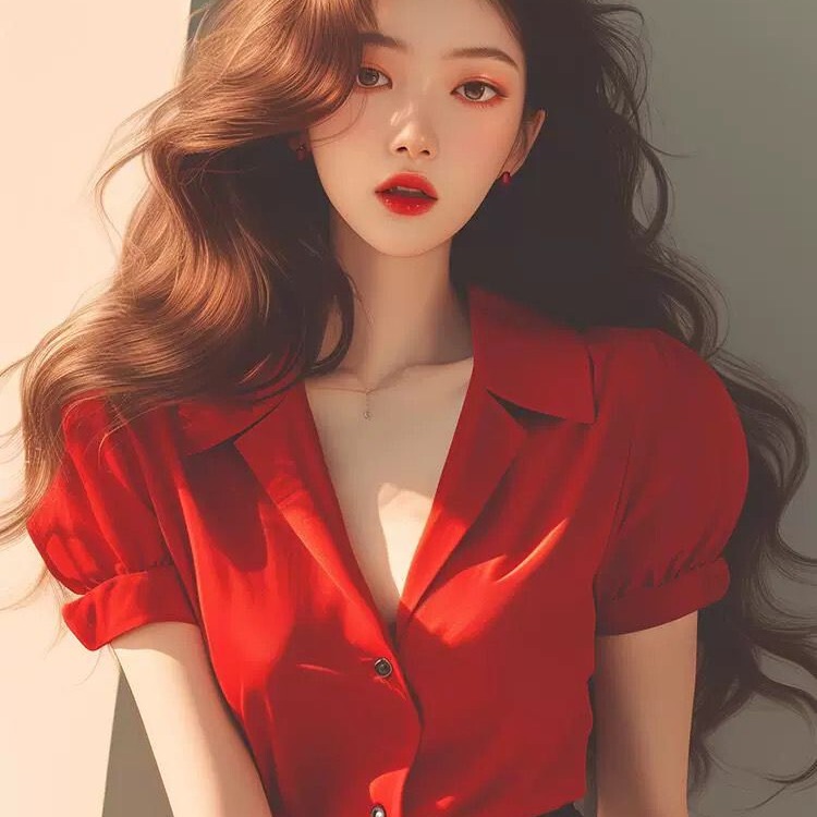 Retro Hong Kong Style Red Shirt for Women, Trendy This Summer, Beautiful Blouse, Stylish and Unique Sweet and Spicy Top Retro Hong Kong Style Red Shirt for Women, Trendy This Summer, Beautiful Blouse, Stylish and Unique Sweet and Spicy Top