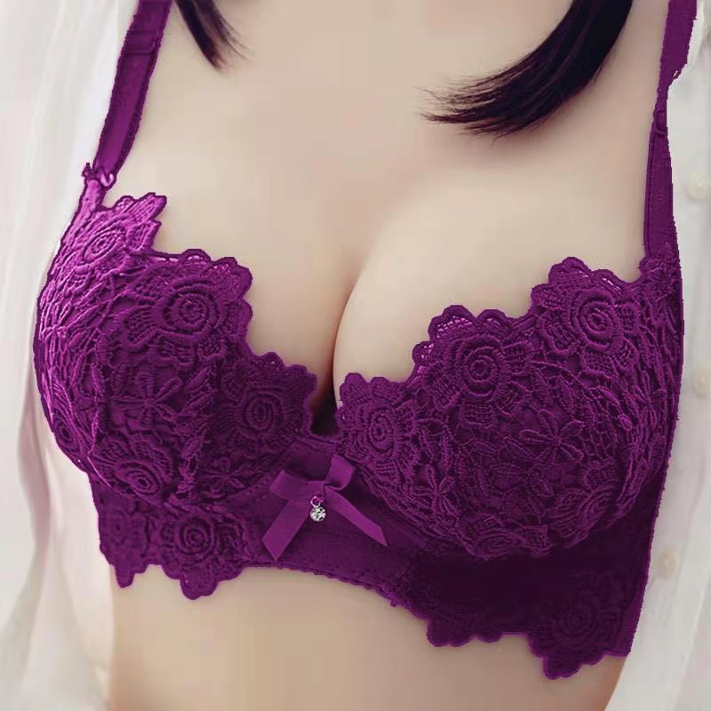 Wire-Free Sexy Embroidered Small Bust Bra, Push-Up Style, Side Support for Small Bust Girls, Zero-Restraint Bra Set