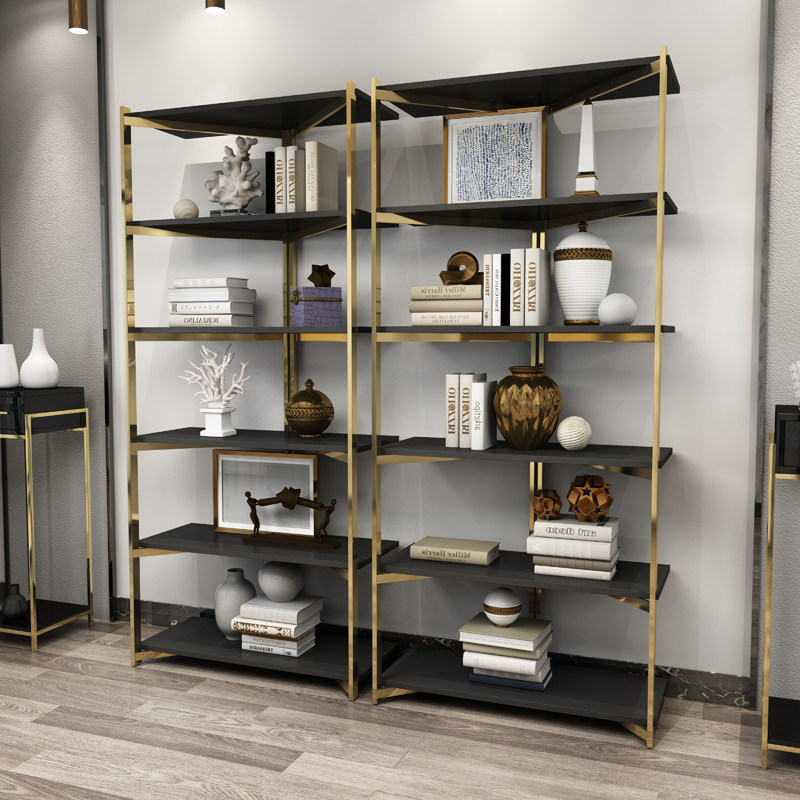 Post-modern luxury bookcase bookcase simple modern space saving bedroom floor corner stainless steel shelf