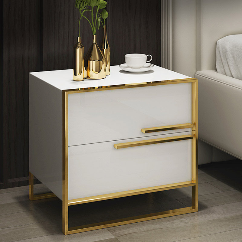 Simple post-modern bedside table bedroom metal luxury style Nordic American black and white creative bedside receiving cabinet