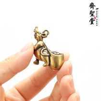 Qi Shengtang brass money mouse pendant ornaments back money bag Zodiac mouse pendant antique mouse treasure key chain