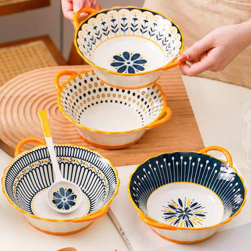 Internet Celebrity High-Appearance Bowl for Home Use, Instant Noodle Bowl, Double-Ear Bowl, Creative Dessert Bowl with Handles, Simple Rice Bowl, Ceramic Tableware Internet Celebrity High-Appearance Bowl for Home Use, Instant Noodle Bowl, Double-Ear Bowl, Creative Dessert Bowl with Handles, Simple Rice Bowl, Ceramic Tableware