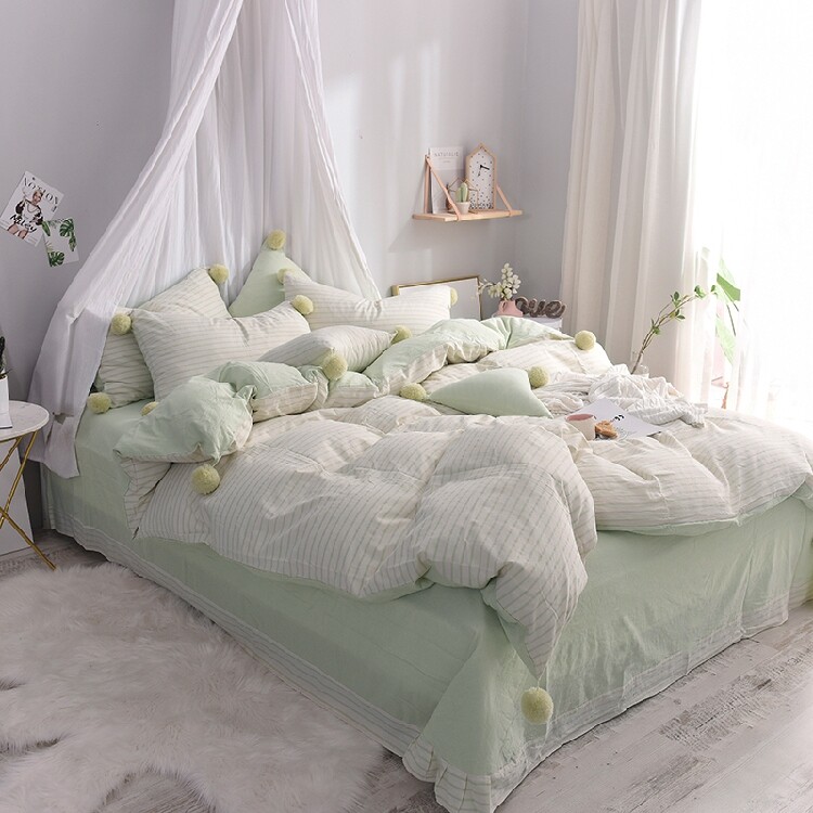 ins net red with water washed cotton four sets pure cotton full cotton minimalist Quilt Cover Naked bed linen bed linen