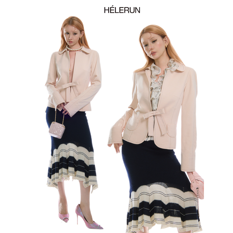 Helerun High-Fashion Wide-Shoulder Blazer with Detachable Bow, Commuter Casual Pink Jacket Top for Autumn Helerun High-Fashion Wide-Shoulder Blazer with Detachable Bow, Commuter Casual Pink Jacket Top for Autumn