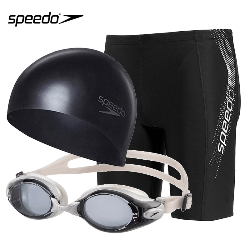 Speedo Speedo Speedo Swimsuit Men's Swimsuit Size Quick Dry Five-Point Myopia Mirror Swimsuit Cap Set 3-Piece Set