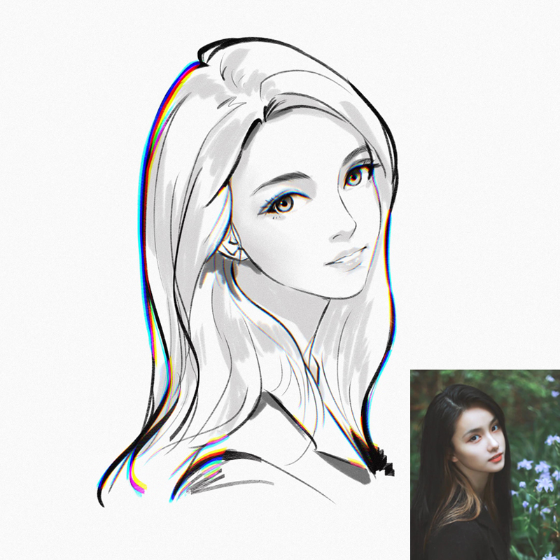 Sketch realistic line draft Sketch avatar q version live photo Hand-drawn comic silhouette outline Stick figure design painting