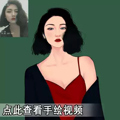 Red caramel style hand-painted live-action photo avatar Xiao cartoon illustration design couple realistic comic customization