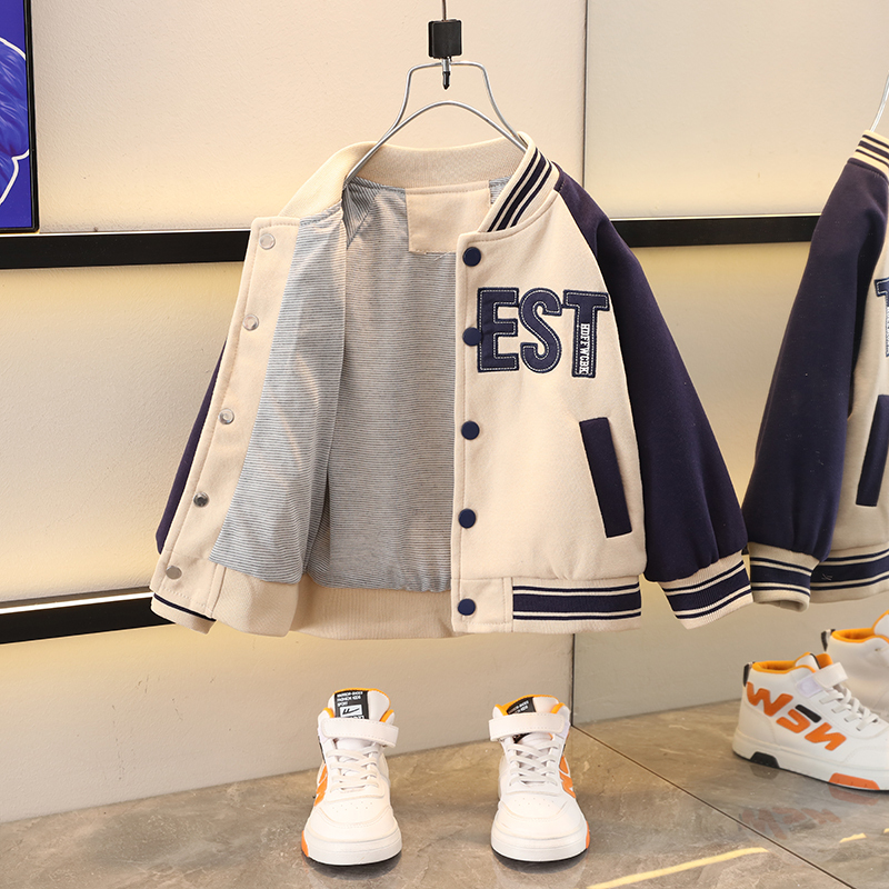 Baseball Jacket for Boys, Autumn and Winter New Style, Fleece-Lined Top for Babies, Stylish Children's Autumn Clothing, Boys' Jacket, Cool and Trendy Baseball Jacket for Boys, Autumn and Winter New Style, Fleece-Lined Top for Babies, Stylish Children's Autumn Clothing, Boys' Jacket, Cool and Trendy