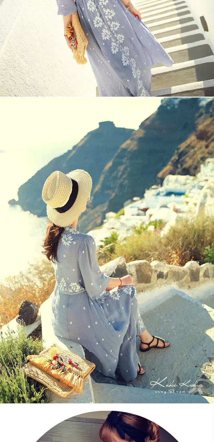 Phong cách dân tộc cotton và vải lanh thêu váy rộng kích thước váy bãi biển boho kỳ nghỉ bên bờ biển cổ tích là mỏng đầm voan dài