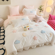 Instagram Fresh Pure Cotton Wash Cotton Four Piece Set All Cotton Bed Sheet Girl Princess Style Duvet Cover Children's Bedding Supplies