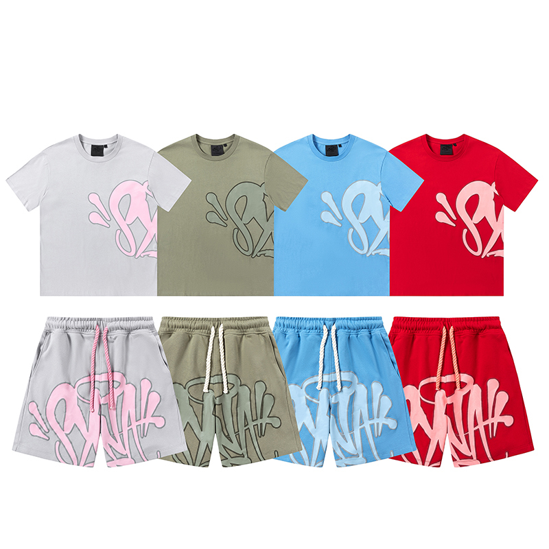 Drill Synaworld American Street Hip-Hop Foam Print Short-Sleeved Sports Shorts Casual T-Shirt for Men and Women