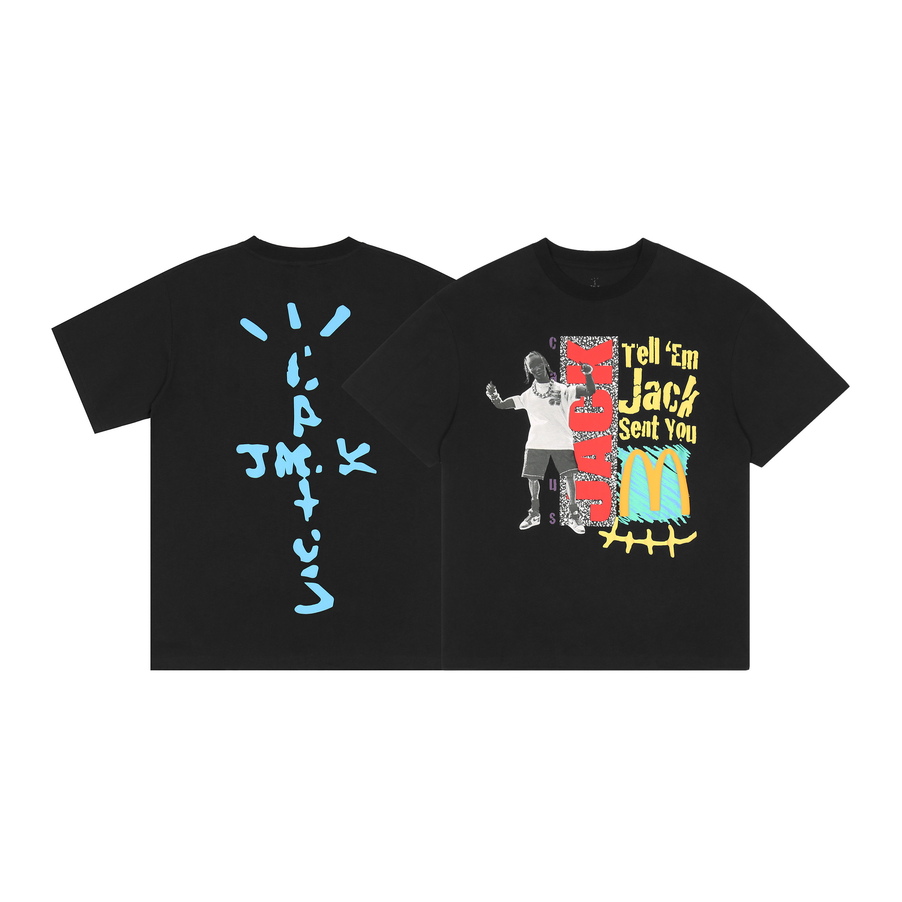 Correct version TRAVIS SCOTT co-branded PS5 round neck short-sleeved T-shirt European and American trend loose lightning dark series