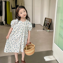Girls Dress Children Summer Dress 2022 New Baby Pastoral Crush Sleeve Bubble Doll collar dress