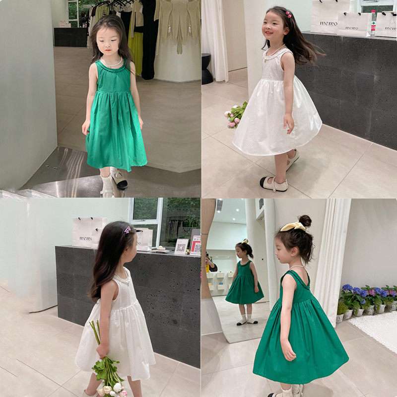 Korean girl dress 2022 summer new temperament small fragrance bowl dress sleeveless princess tide