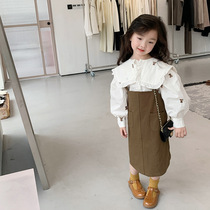 Korean childrens clothing girls vest skirt 2022 spring clothing literary fan suspender skirt childrens shirt suspender dress trendy