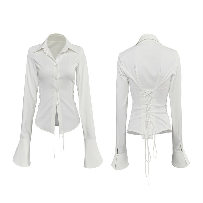 Niche Design [Good-Looking Female Secretary] Slim-Fitting, Slimming, Adjustable Waist Tie, Elegant Long-Sleeved White Shirt