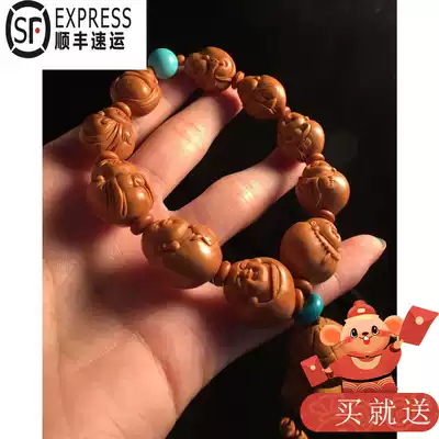 Sugong ten small Maitreya Buddha olive core carving hand skewers handmade hand-held small seeds laughing Buddha olive Hu hand skewers men and women