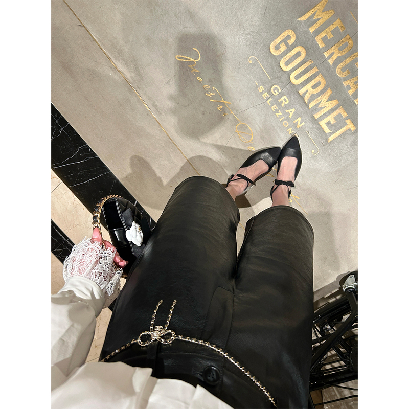 Good Morning, Fanfan! the King of Matching!! High-Quality Pu Leather Mid-Length Shorts, Slimming Straight-Leg Shorts