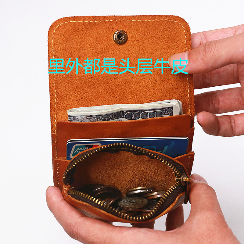 Handmade retro wallet men's leather short wallet layer leather buckle horizontal youth Korean version of the tide coin bag