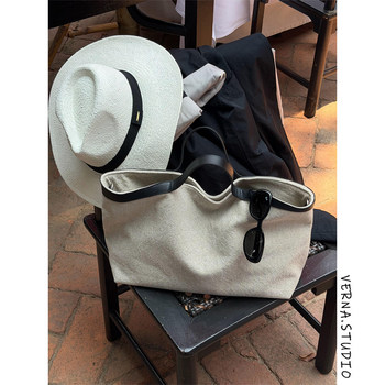 Old money style denim canvas tote bag women's 2026 new trendy large capacity portable crossbody work commuting bag