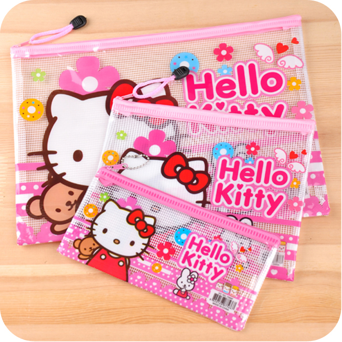 Set of Korean version cute cartoon laced transparent file bag A4 information note clip Korean stationery pen bag