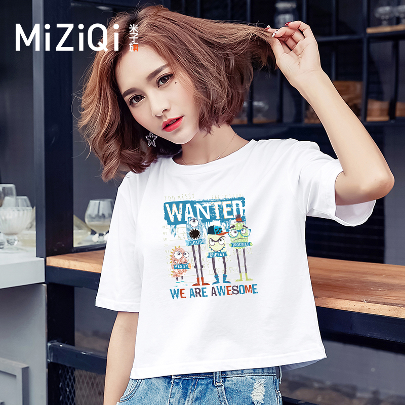 Miko Banner with short sleeves Short sleeves High waist T-shirt female loose Korean version 2022 Xia new Ruvel undershirt blouse