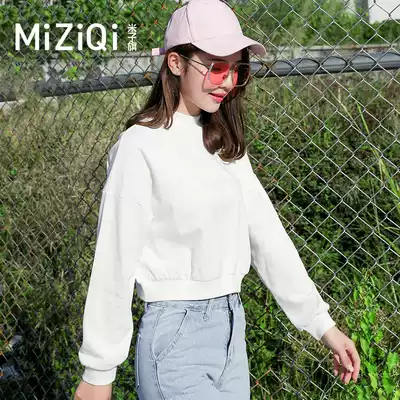2021 new female clothes Spring and Autumn Tide ins Korean version of loose student short semi high collar thin pullover top