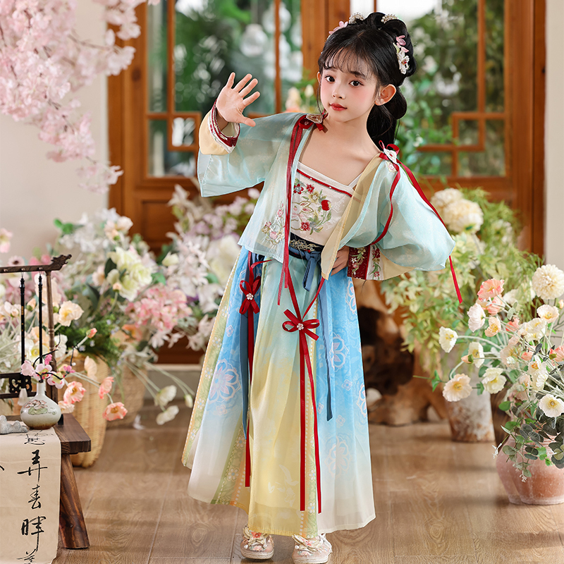 2025 Girls Summer Song Dynasty Han Dynasty Chinese Style Super Fairy Suit Skirt Children Girls Costume Dress Performance Costume
