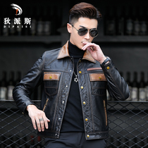 2022 New Henning Genuine Leather Leather Clothing Male short section Turned Goat Leather Jacket Collage Mens Locomotive Jacket