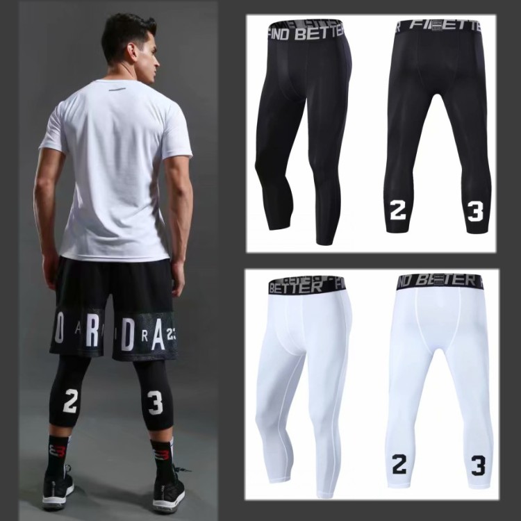 70% Basketball Sports Tight Pants Men 7 Points Tight Pants Basketball Inner Lap Pants Breathable High Elasticity Running Training