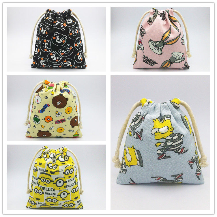 Canvas Cute Cartoon Simpson Octag Yellow Man Draw Rope Containing Bunch Pocket Zero Money Phone Bag