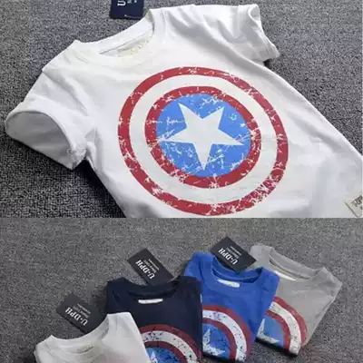 Foreign trade export men's and women's children's cotton T-shirt Captain America middle and large children's short-sleeved T-shirt round neck children's summer children's clothing