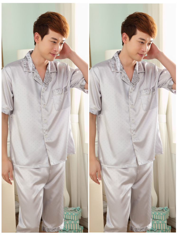 Đồ ngủ nam mùa hè băng lụa ngắn- tay quần short mỏng lụa đồ ngủ nam kích thước lớn thường lụa dịch vụ nhà phù hợp với đồ ngủ nam hàn quốc
