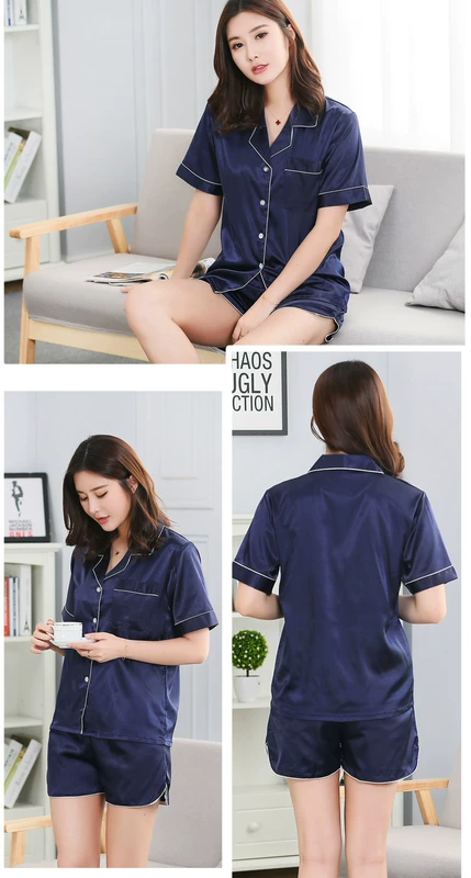 Vài bộ đồ ngủ nam giới và phụ nữ mùa xuân và mùa hè dài tay phần mỏng băng lụa ngắn tay Hàn Quốc lụa hai mảnh phù hợp với dịch vụ nhà kiểu đồ bộ