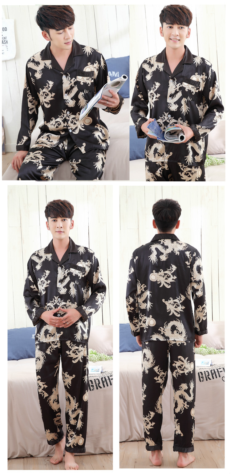 Bộ đồ ngủ nam dài tay mùa xuân và mùa thu lụa Set Thanh niên mùa hè tay áo mỏng băng lụa đồ bộ thể thao nam