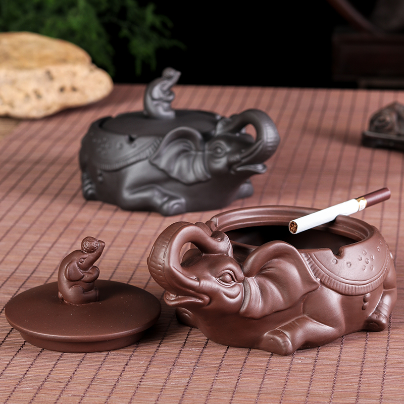 Purple Sand Pendulum Practical with lid Smoke Ashtray Chinese Treasure Elephant Creative Personality Big Living Room Smoke and Windproof Send guys