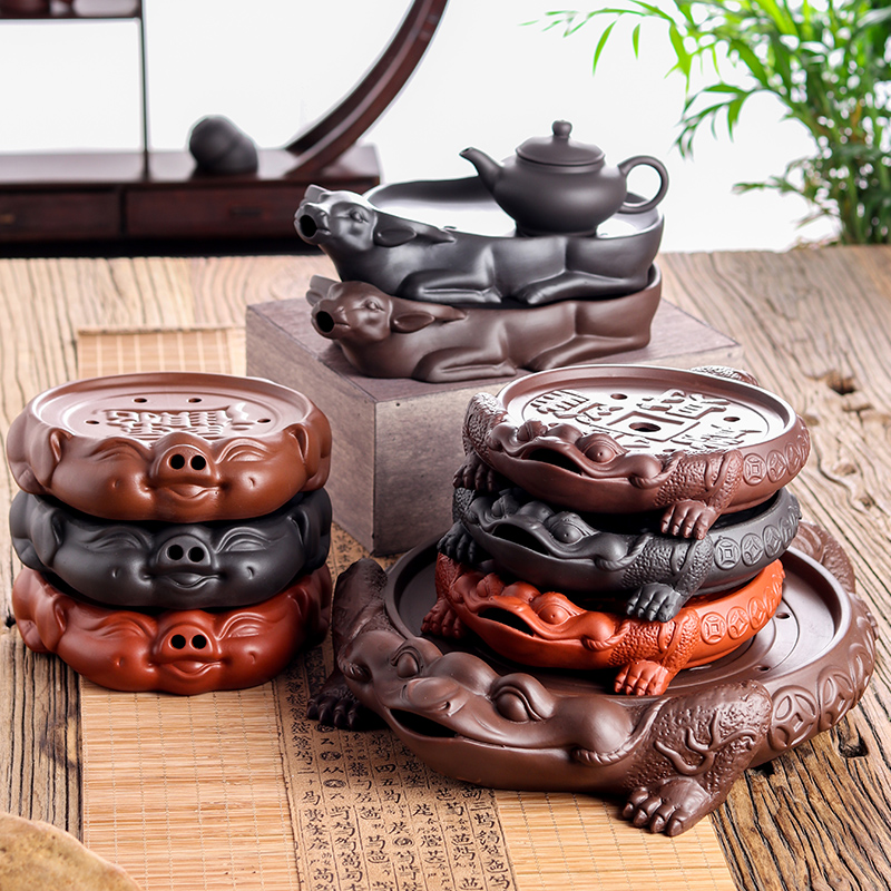 Gongfu tea tray Purple Sand tea Sea pot Cheng Jin Toad lucky pig Cow transfer Qiankun tea set Dry bubble tray Water storage mini