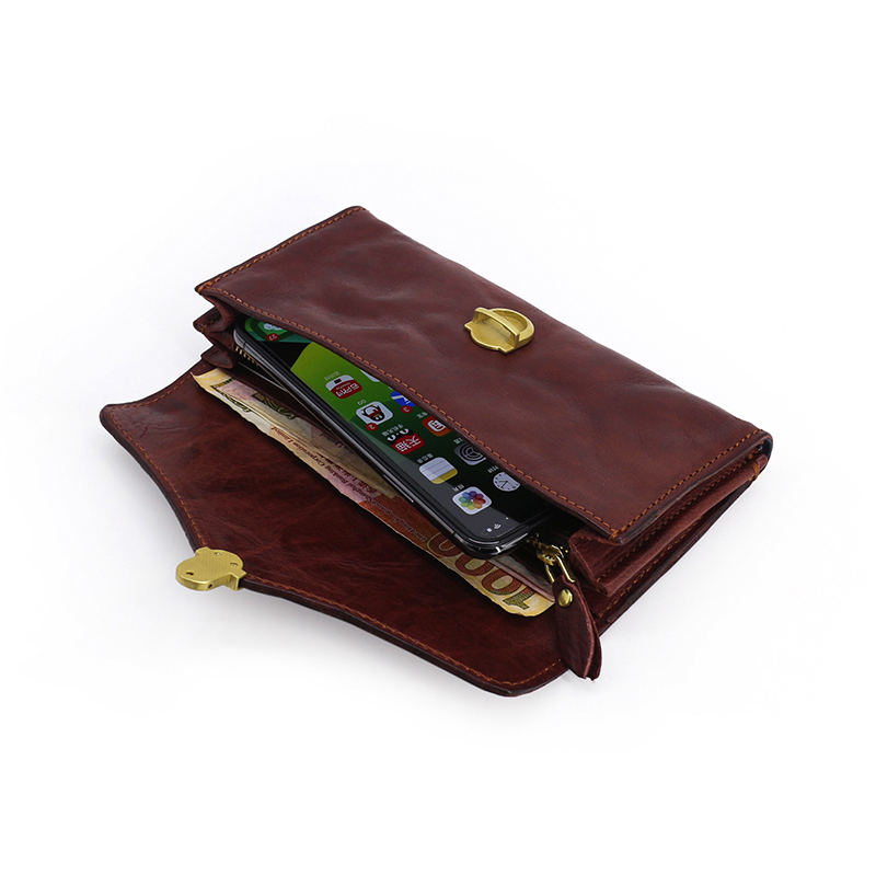 Japanese and Korean Original Vegetable-Tanned Leather Phone Bag, Women's Retro Long Wallet, First-Layer Cowhide Card Holder, Passport Holder, Clutch Bag