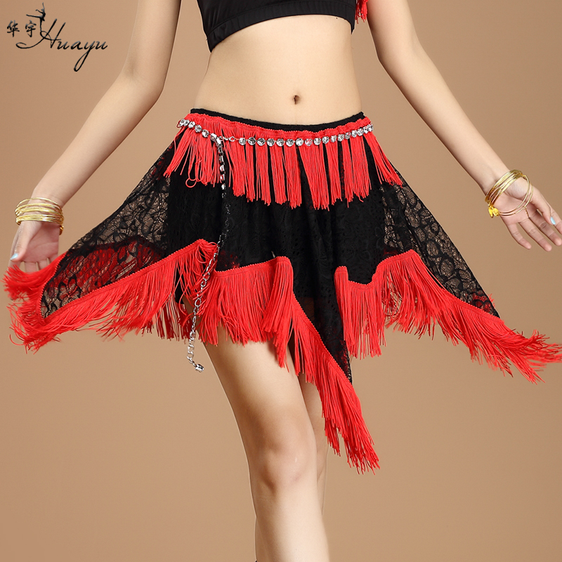 Belly dance skirt 2022 summer new skirt dance costume sexy practice lace fringed short skirt bottoms