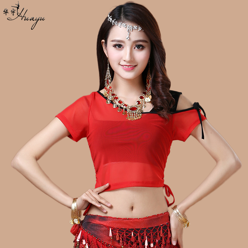 Belly dance new dance clothes top sexy mesh short-sleeved two-piece beginner adult female practice top