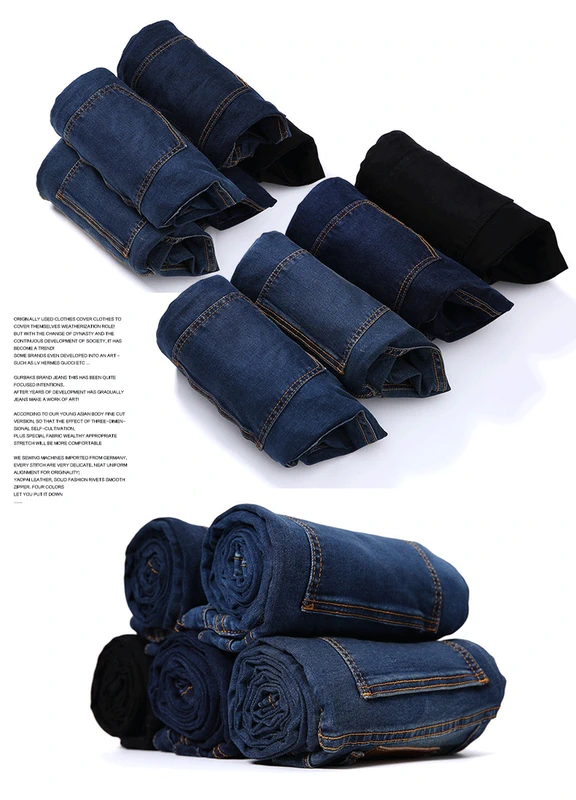 Quần jeans nam Gurbaks phiên bản Hàn Quốc mỏng của xu hướng quần chân cộng với nhung mùa thu và mẫu mùa đông co giãn quần dài nam giản dị