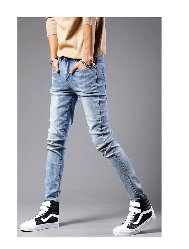 Gurbaks chân nhỏ quần jeans nam co giãn Quần chân nam quần dài giản dị nam phiên bản Hàn Quốc của xu hướng quần kaki nam