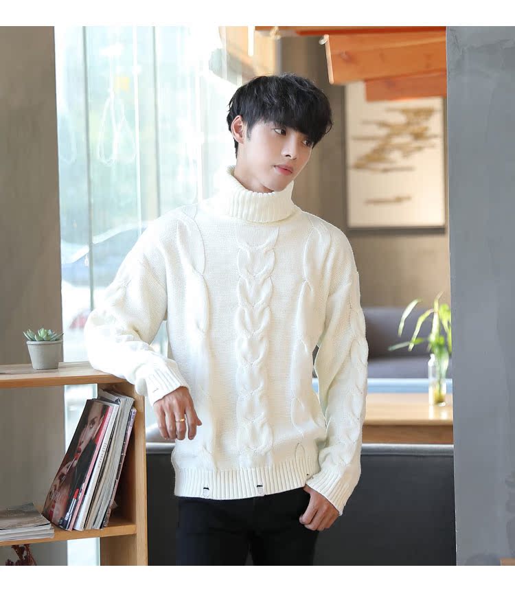 Ins mùa đông áo len cao cổ nam sinh viên Hàn Quốc dày lên áo len đỏ lỏng áo len xoắn áo len nam shop thời trang nam