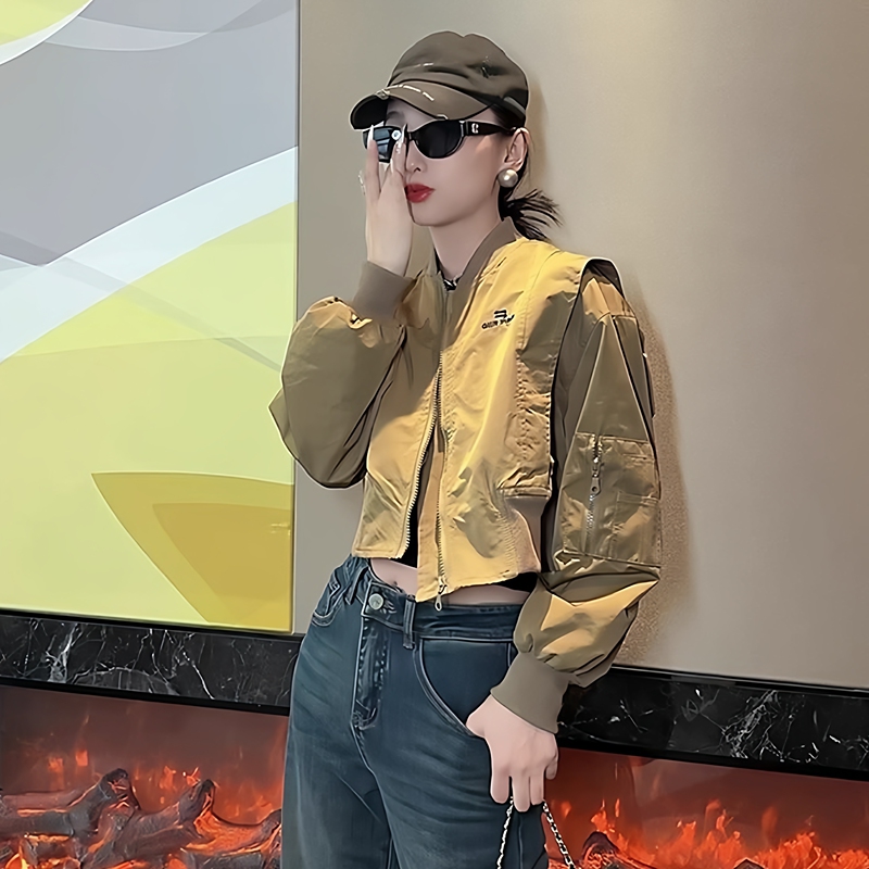 American Retro Bomber Jacket for Women, Spring and Autumn Windproof Jacket, Loose Casual Baseball Jacket, Short Jacket