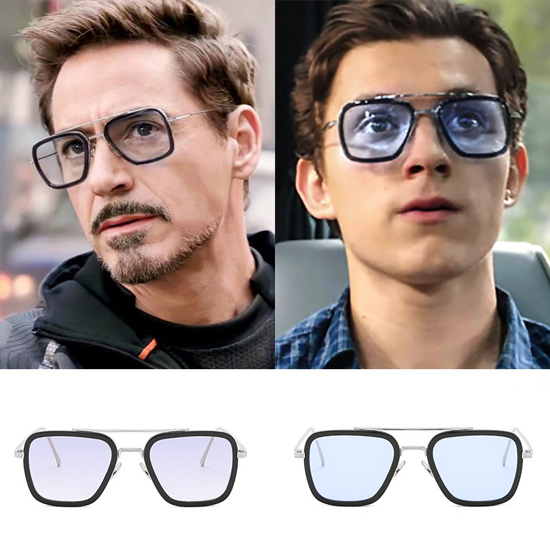 Fulian 4 Iron Man's Same Style Glasses for Men Spider-Man Flat Light Anti-Blue Light Myopia Color-Changing Glasses Frame with Mirror Box