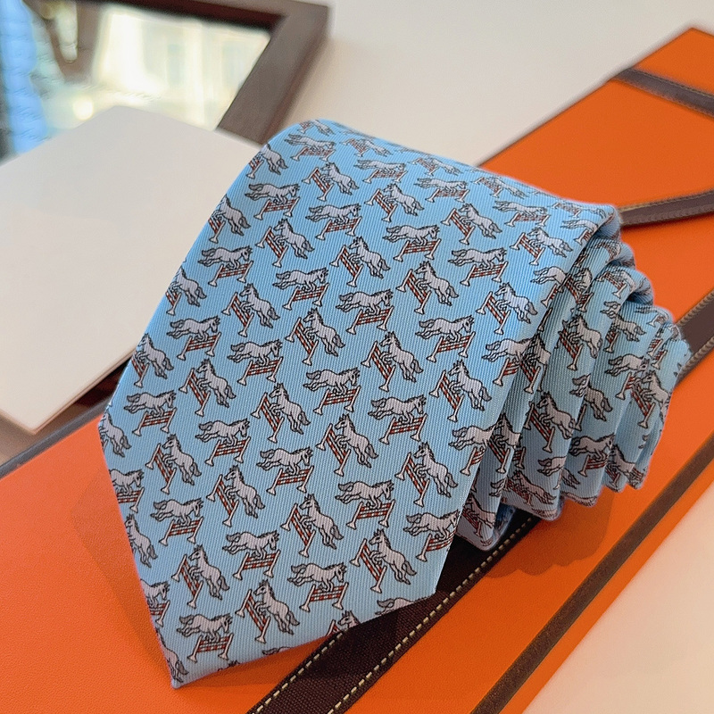 Free Jumping Equestrian H Family Print Silk Tie High-End Light Luxury Men's Business Casual Fashion Versatile 7cm
