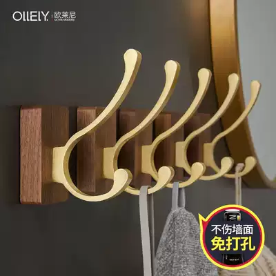 Solid wood hanging clothes hook Wall Wall creative door rear hole free single clothes rack coat rack adhesive hook entry entrance entrance entrance