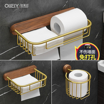 Free-punched solid wood toilet paper shelve toilet paper towel box suction paper box toilet paper towel rack paper rack wall-hanging