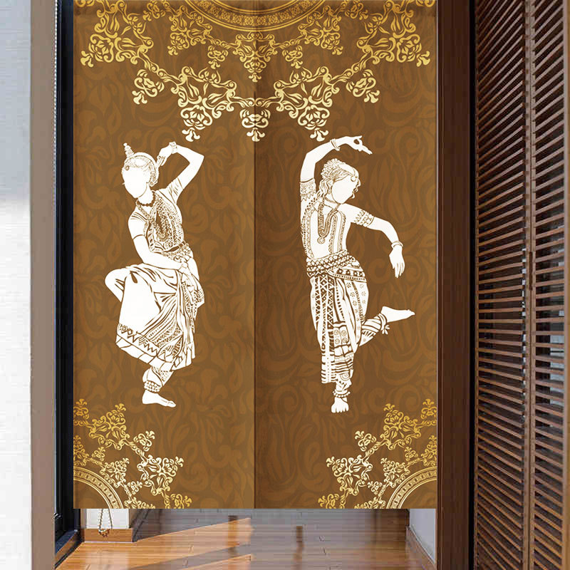Southeast Asia Thai Entry Door Curtain Half Curtain Double-Sided Fabric Ethnic Style B&B Bedroom Punch-Free Indian Partition Curtain