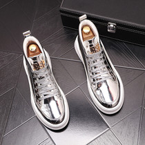 European Station Mens Shoes Dazzling High Help Board Shoe Damp Men Martin Boots White High Help Korean Version 100 Hitch Heightened Casual Shoes